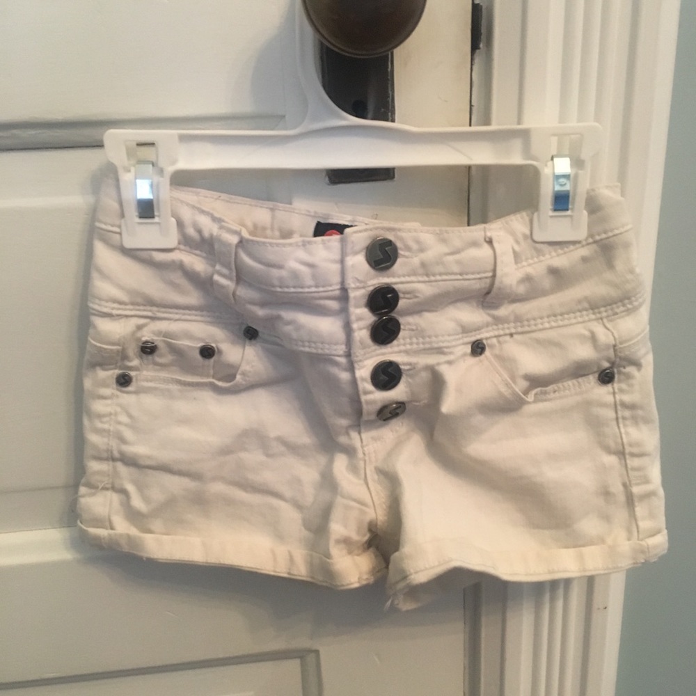 High waisted white jean shorts